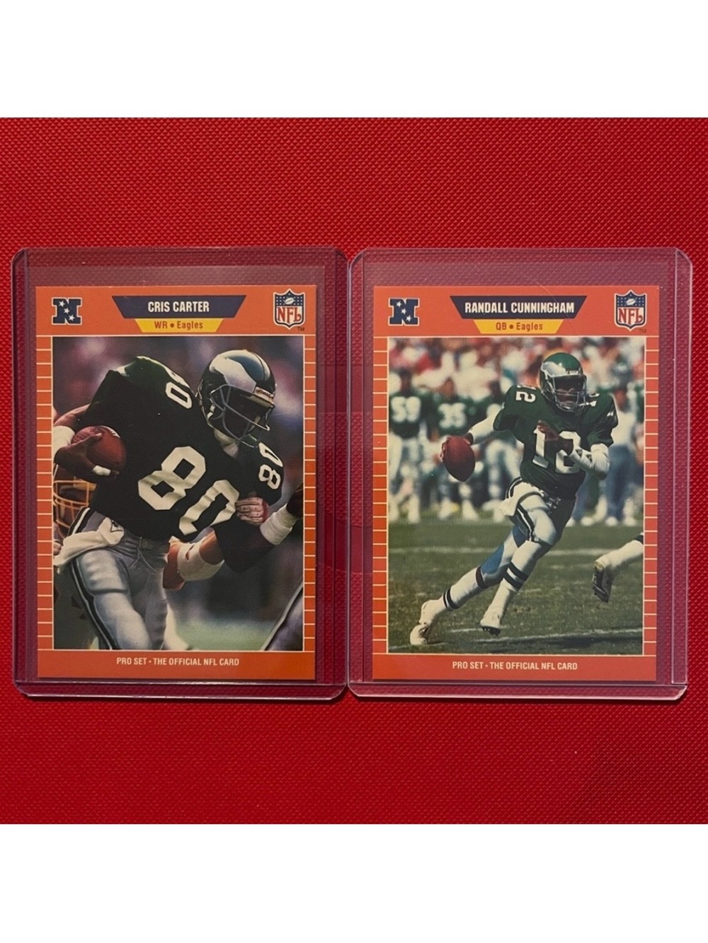 1989 Philadelphia Eagles Cris Carter + Randall Cunningham NFL Trading Cards